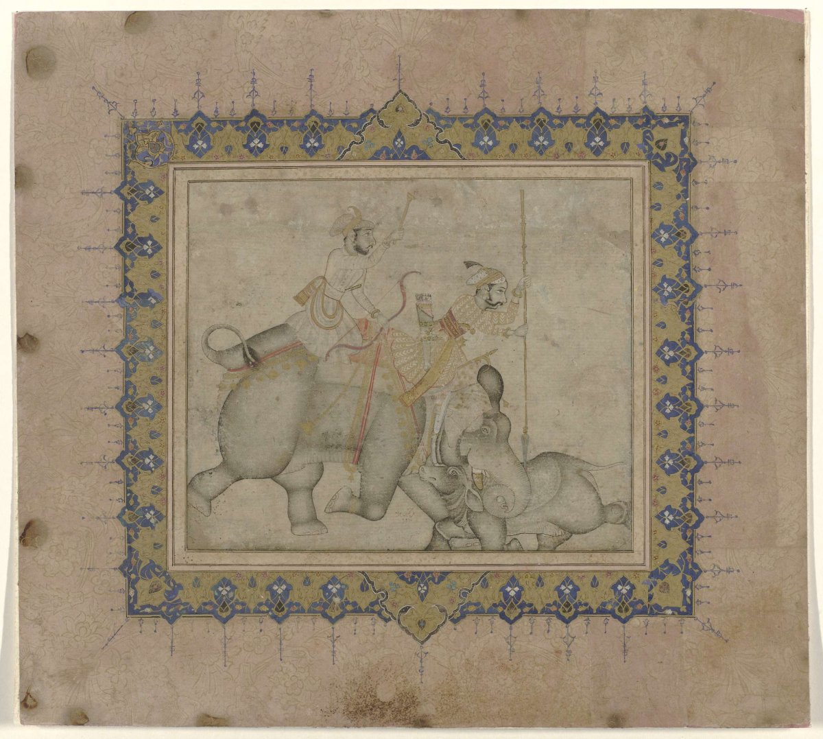 Amar Singh II on rhino hunt, anonymous, 1700 - 1710