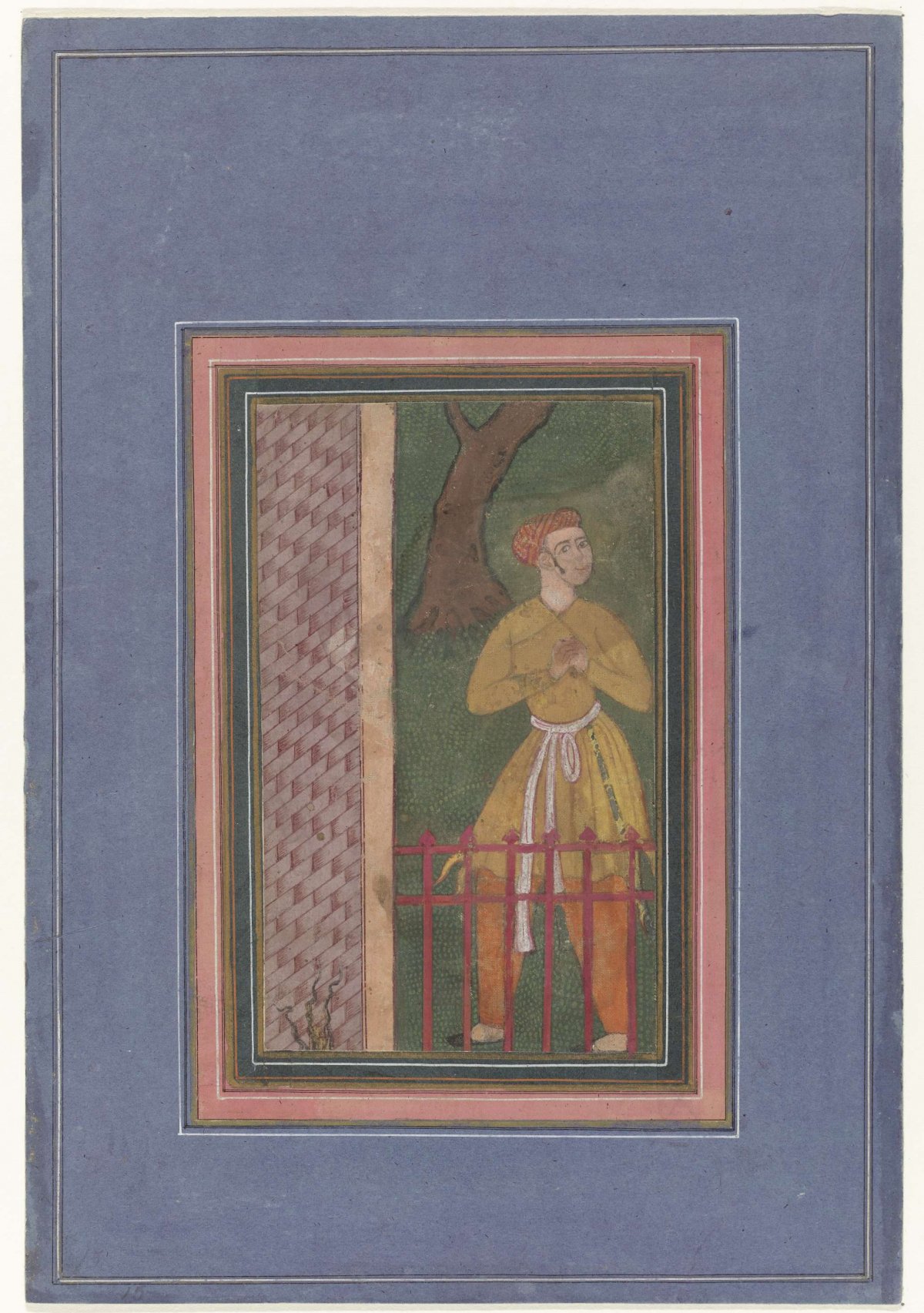 Standing man behind a fence; fragment, anonymous, 1565 - 1575