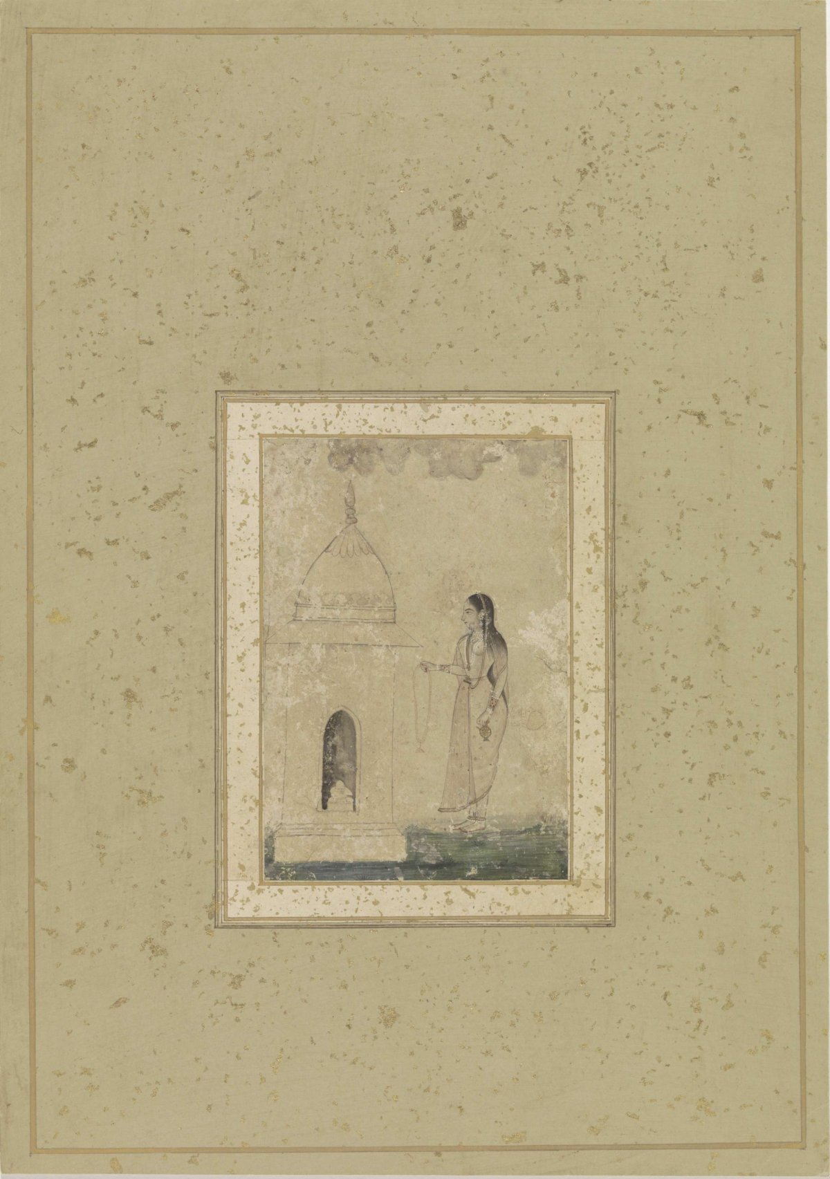 Standing woman in front of a linga altar, anonymous, 1645 - 1655