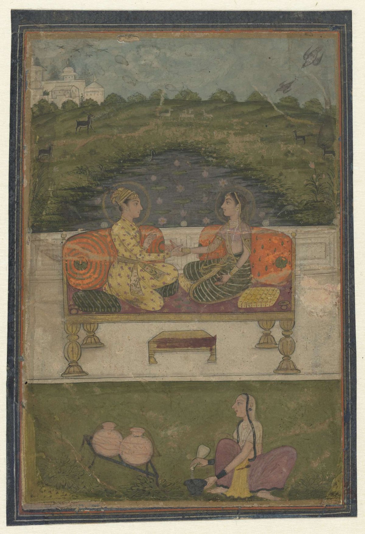 Frost and frostess on a terrace, anonymous, 1740 - 1760