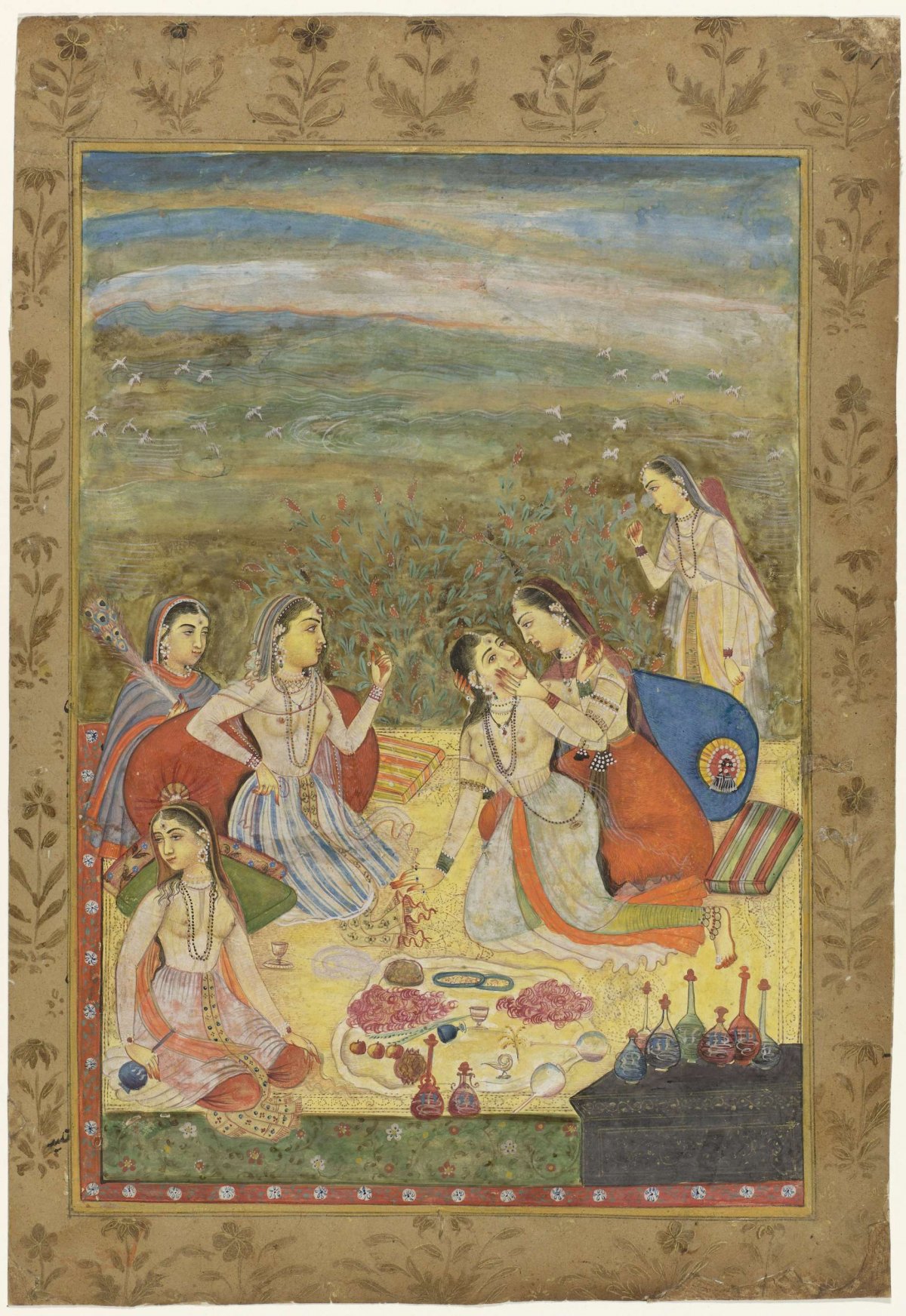 Group of six women in a landscape, anonymous, 1700 - 1799
