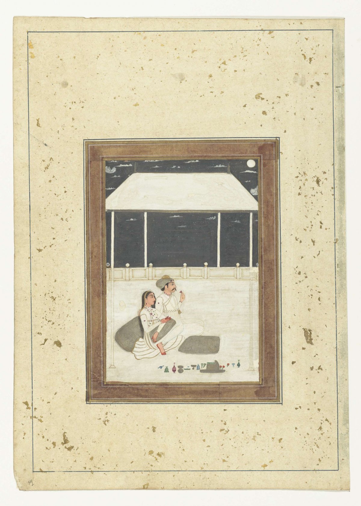 Sitting couple on a terrace, anonymous, 1770 - 1790