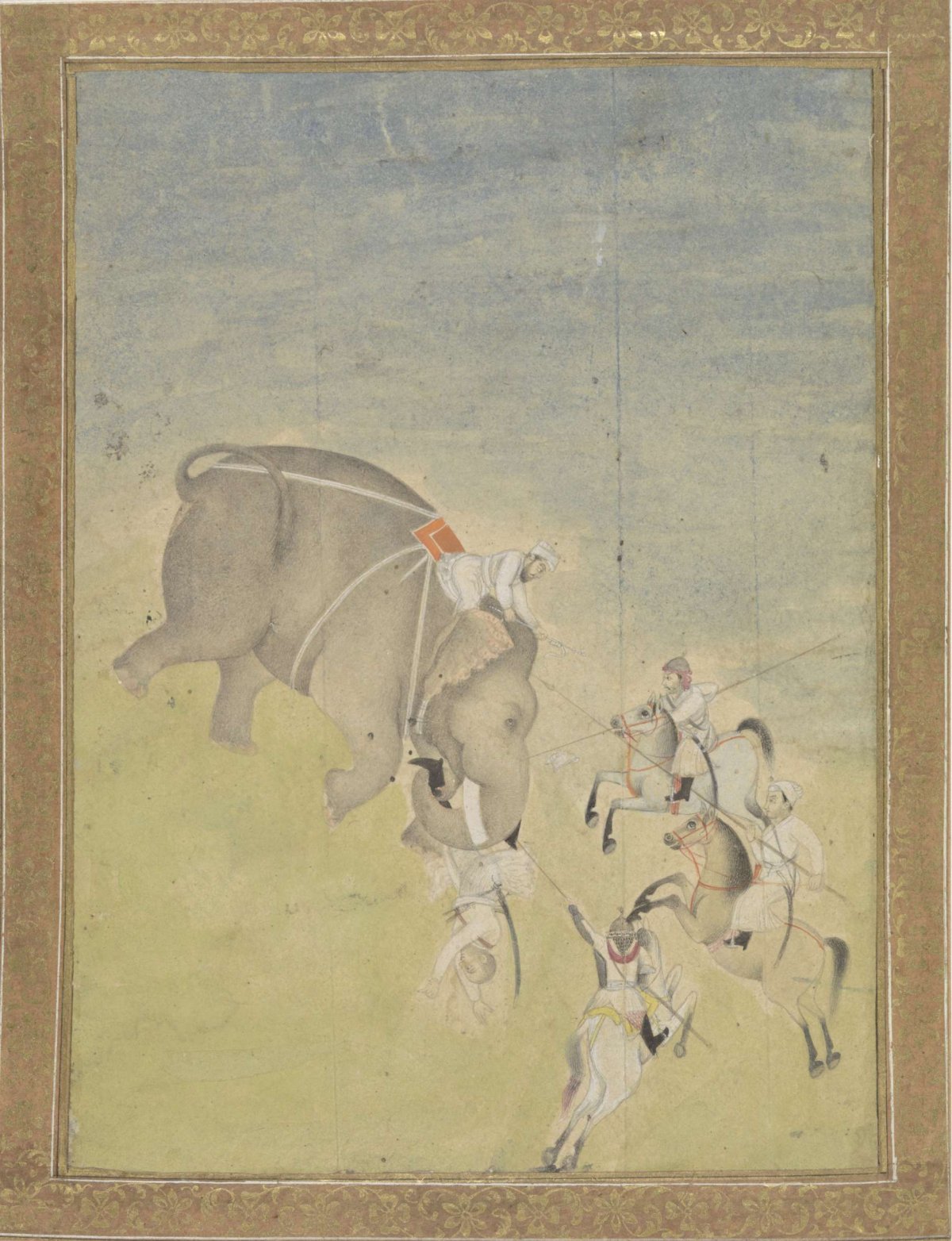 Fight with an elephant, anonymous, 1810 - 1830