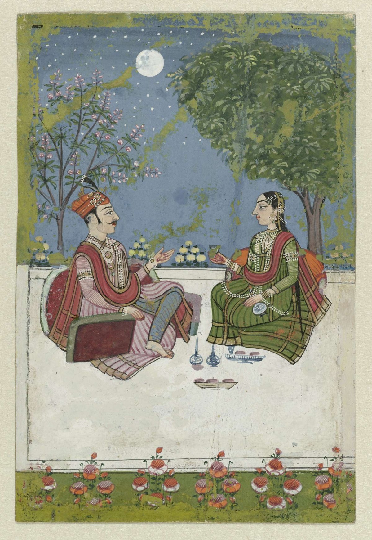 Couple on terrace with moonlight, anonymous, 1800