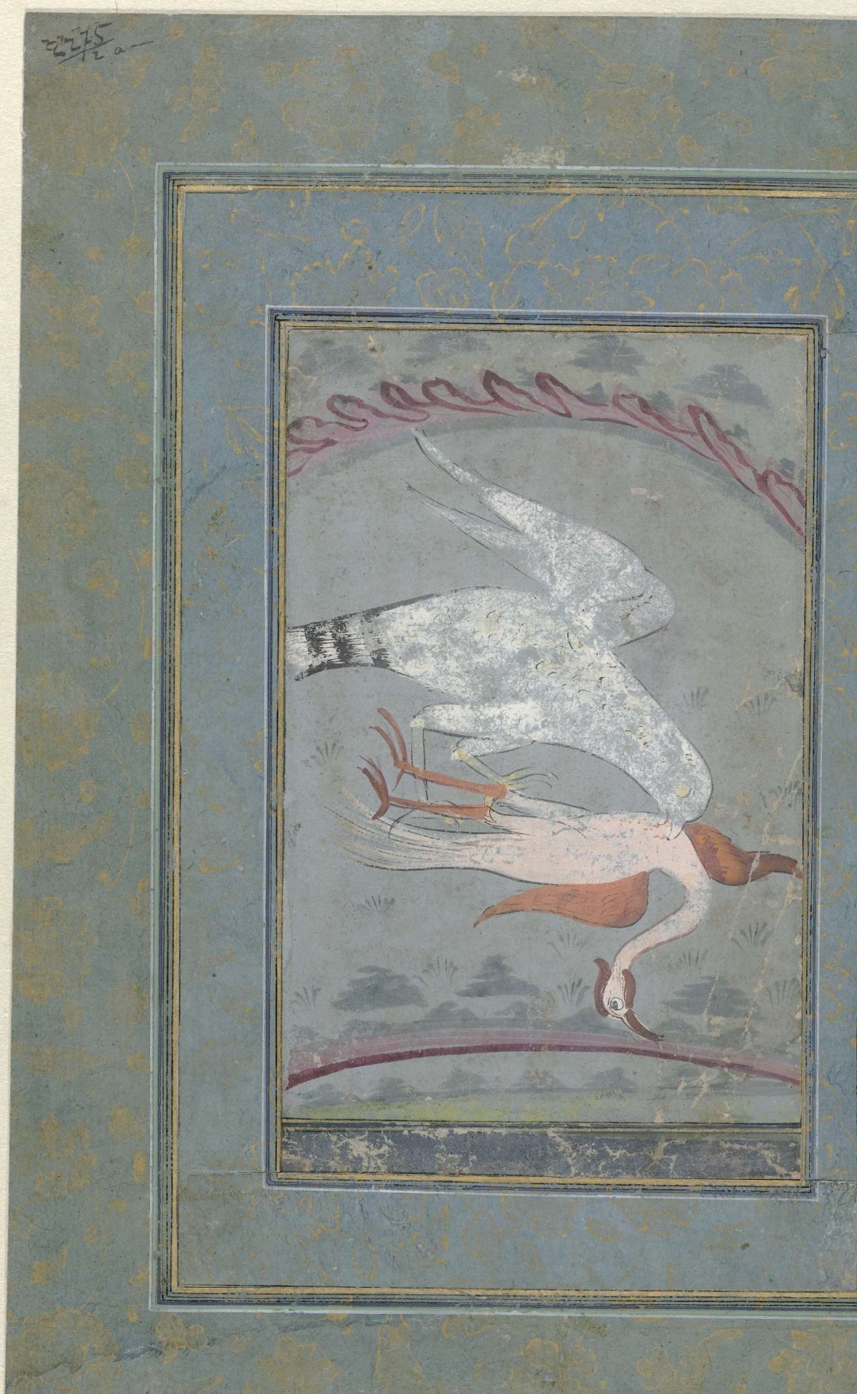 Hawk with crane, anonymous, 1700 - 1750
