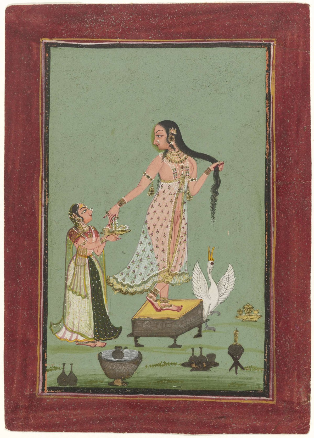 Lady after bath, with servant, anonymous, 1790 - 1810