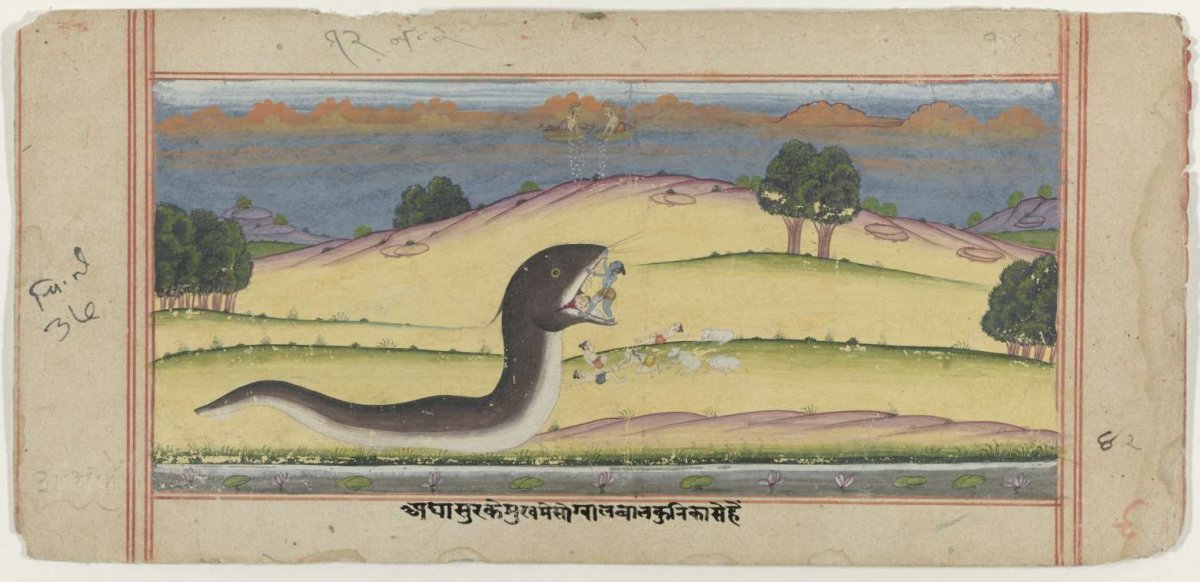 Krishna doodt slang-demon Aghasura, anonymous, 1700 - 1799