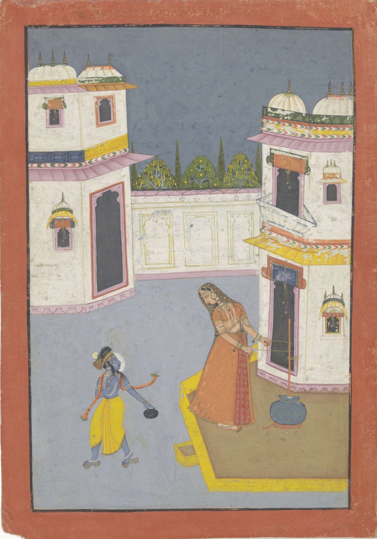 Krishna steals butter from churning Yasoda, anonymous, 1750 - 1770