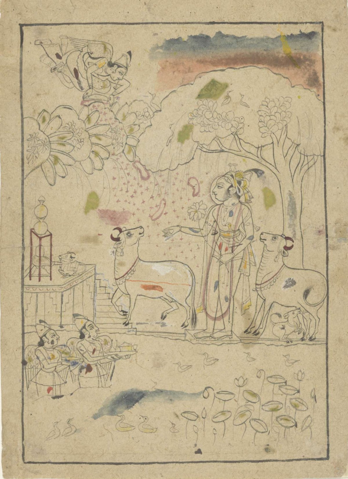 Krishna met koeien van linga-altaar, anonymous, c. 1780