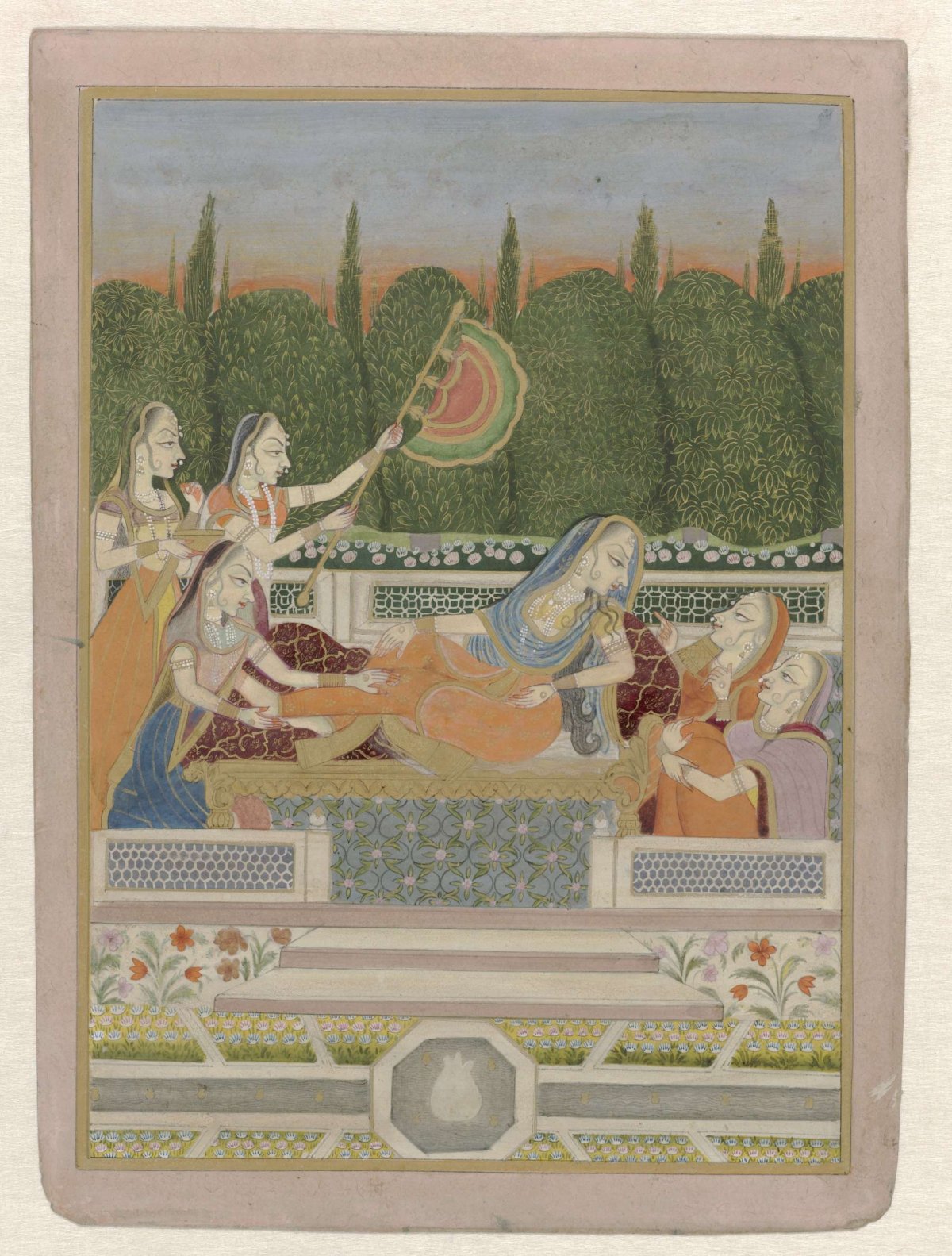 Reclining princess with servants, anonymous, c. 1800