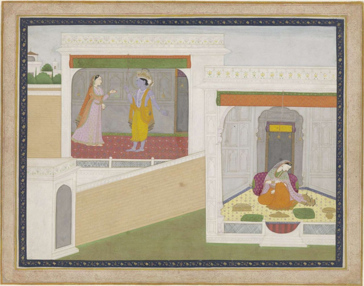 Krishna bezoekt Radha, anonymous, 1820