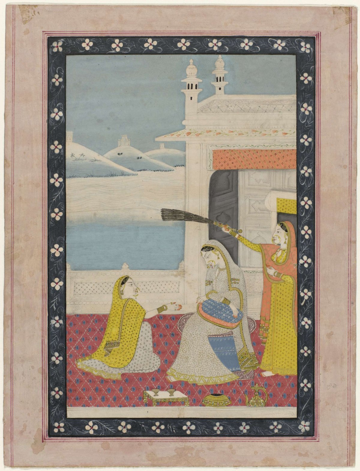 Seated lady on terrace, anonymous, 1790 - 1810