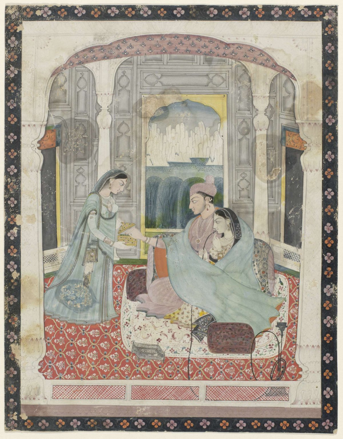 Regal couple in palace, anonymous, 1810 - 1830