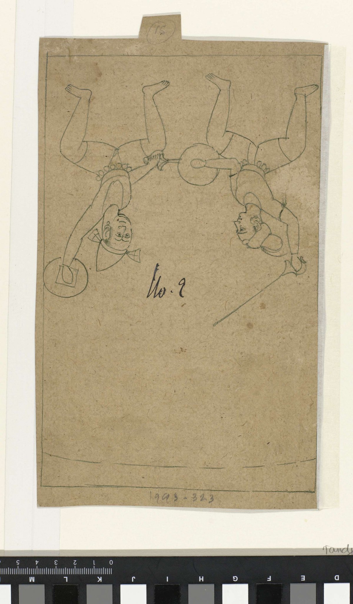 Sketch of two fencers fighting each other with swords, anonymous, 1740 - 1760