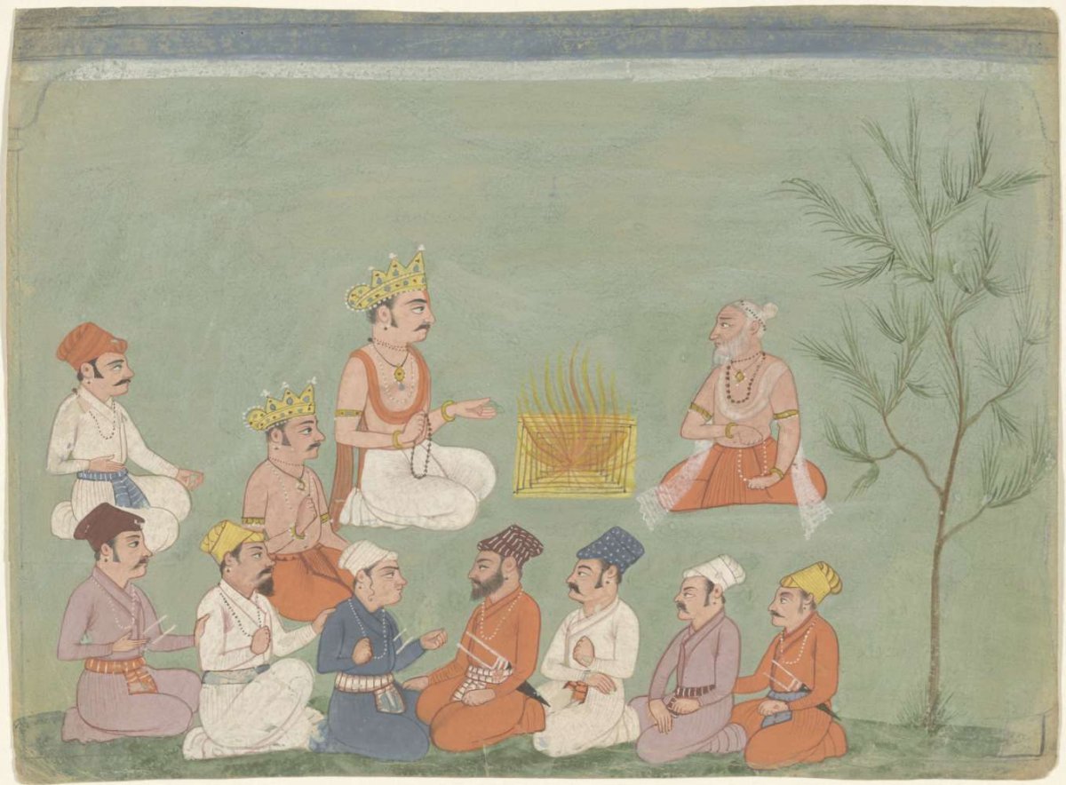 Company with two sovereigns by a campfire, anonymous, 1670 - 1690