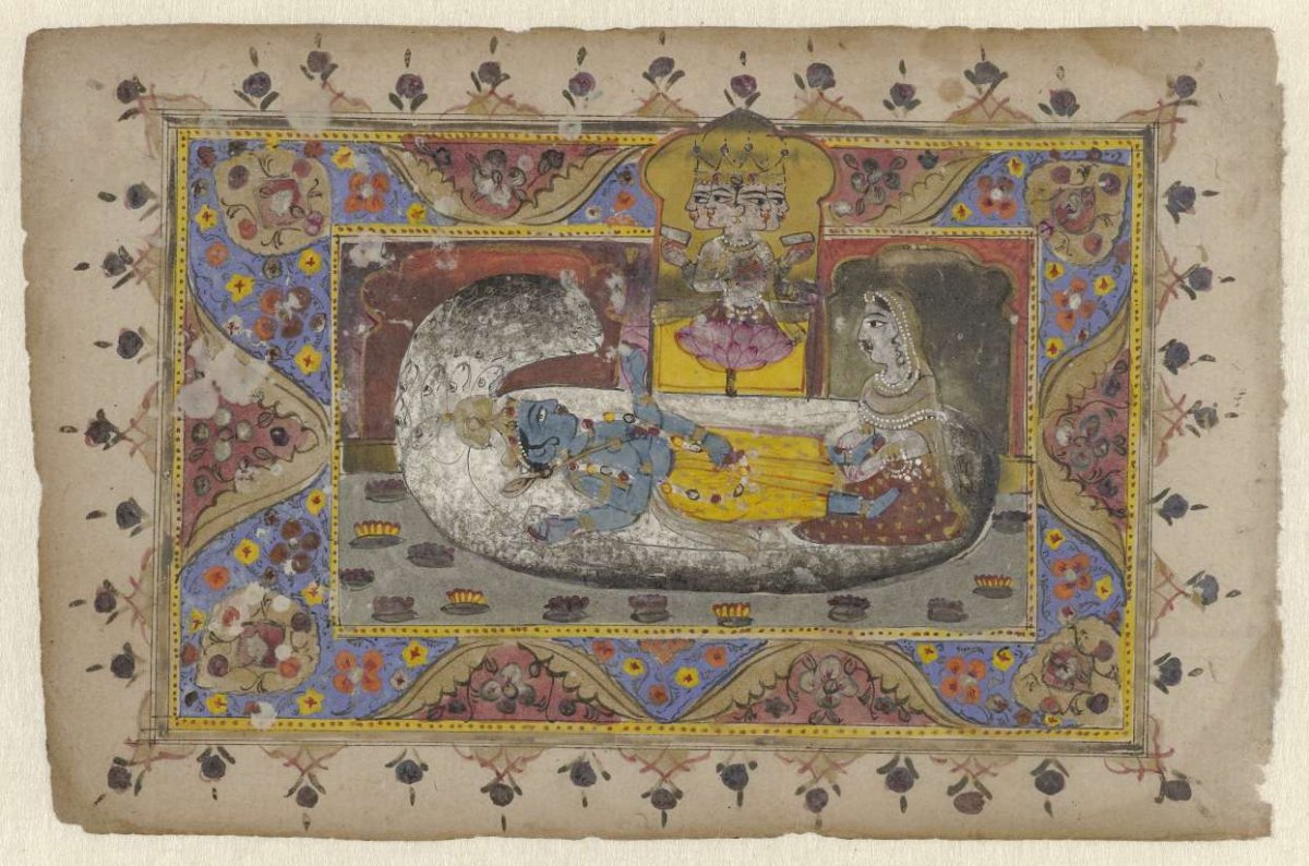 Vishnu on world ling Ananta, birth of Brahma, anonymous, 1790 - 1810