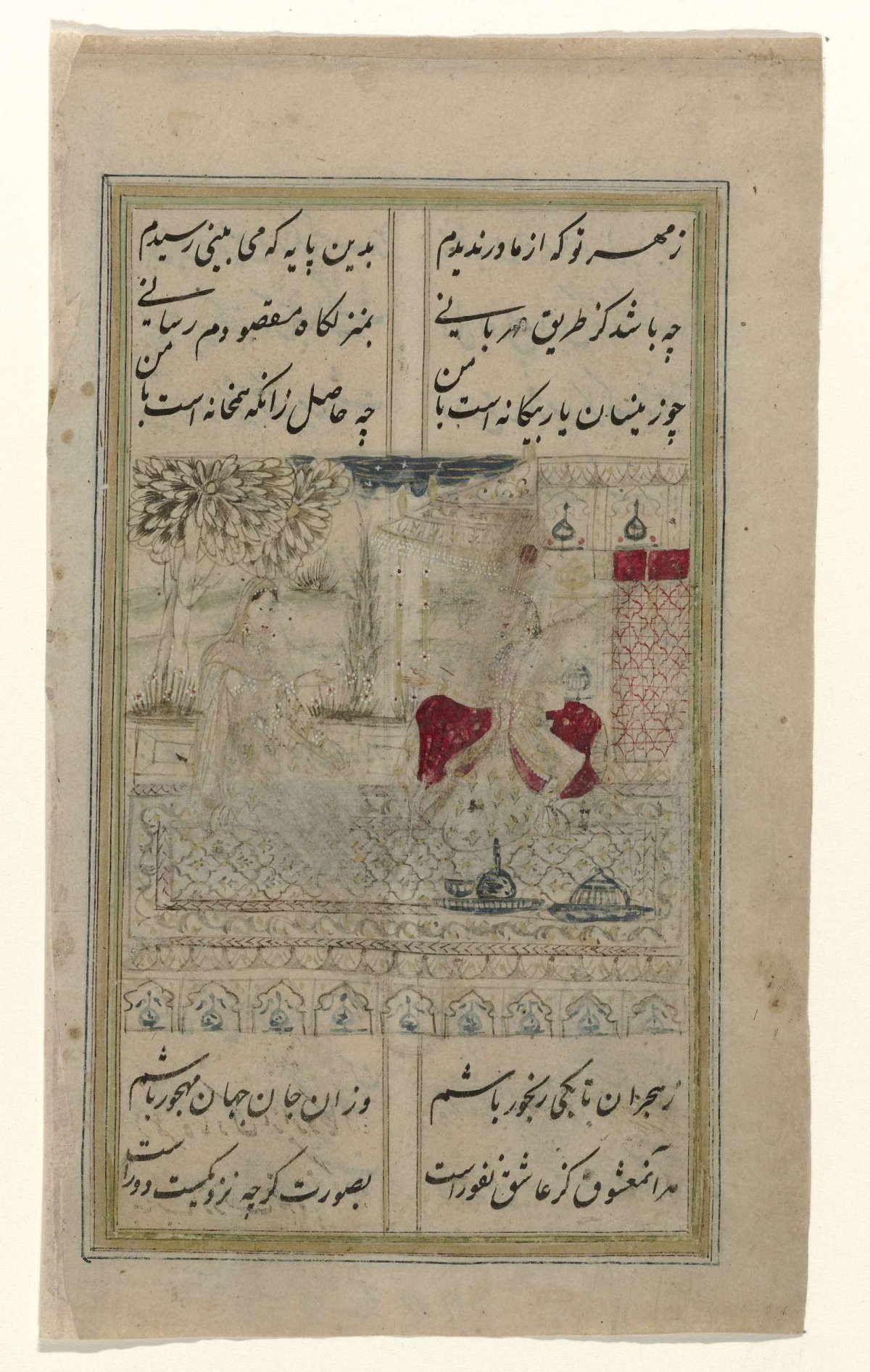 Couple under a canopy in front of a palace, anonymous, 1790 - 1810