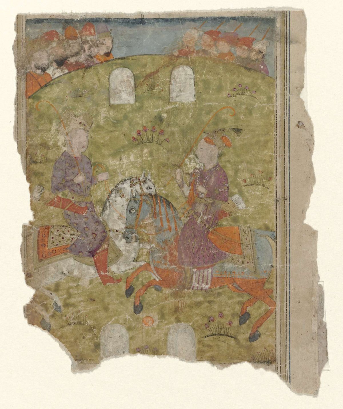 Remnant of a miniature with two horsemen and warriors, anonymous, 1790 - 1810