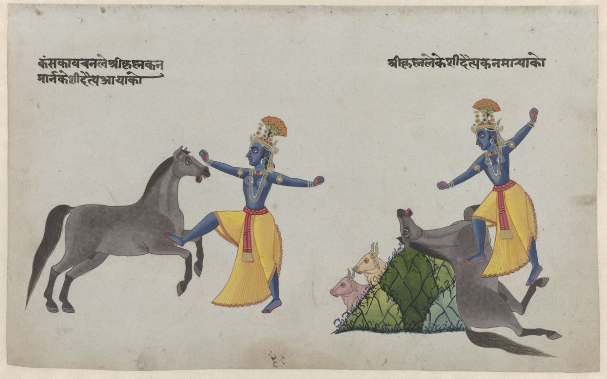 Krishna battles with horse-demon Keshi, anonymous, 1820 - 1849
