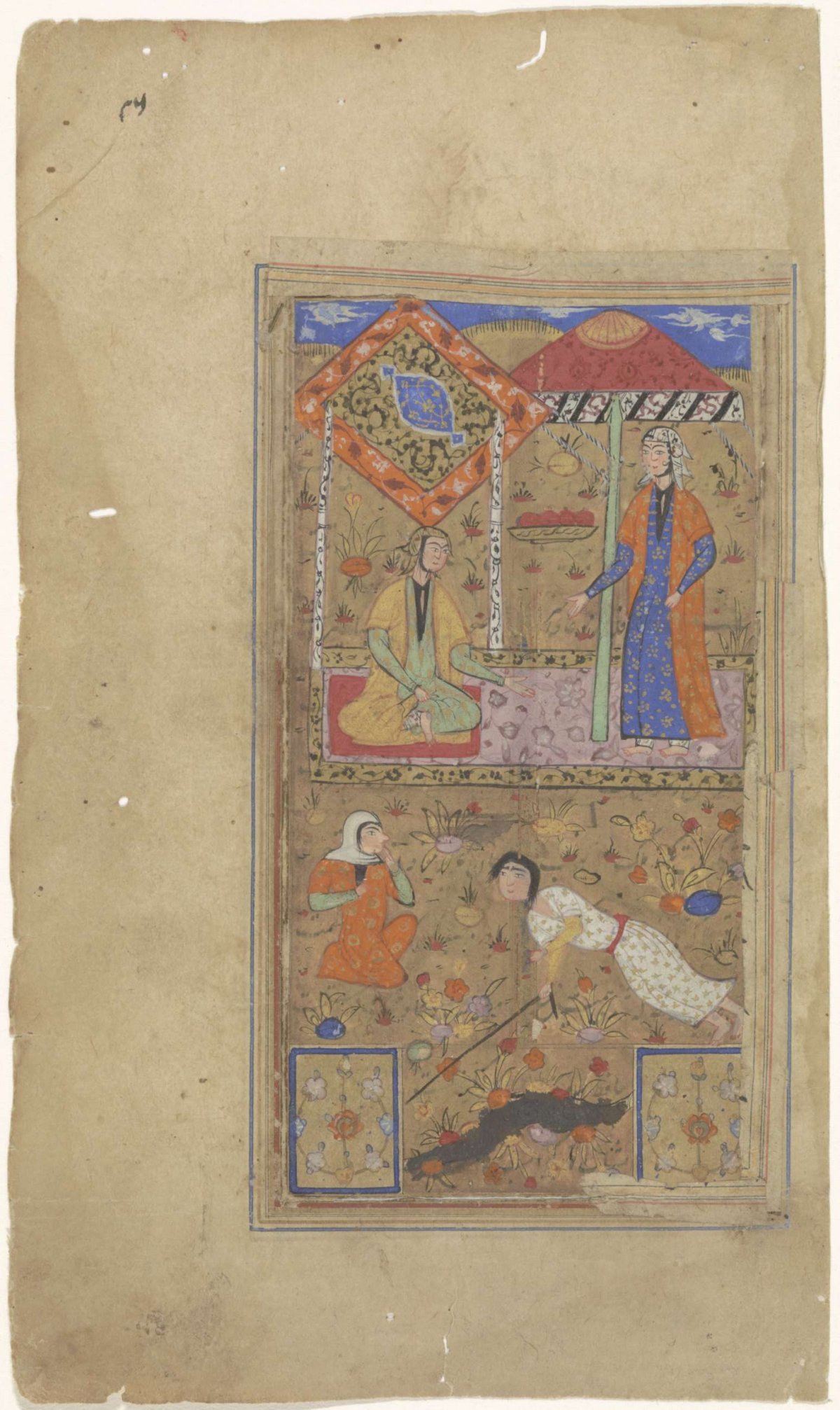Woman under a canopy and a woman on her knees, anonymous, 1500 - 1800