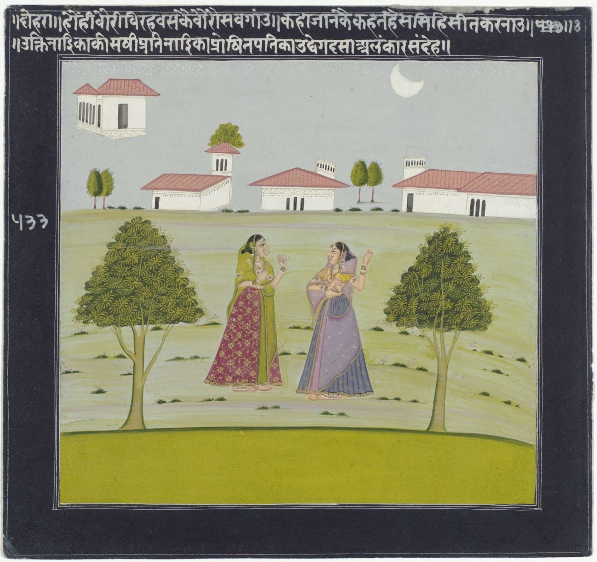 Two ladies in conversation by moonlight, anonymous, 1775