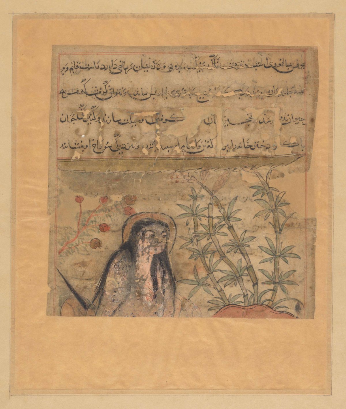 Woman with bamboo and flowers, anonymous, 1400 - 1500