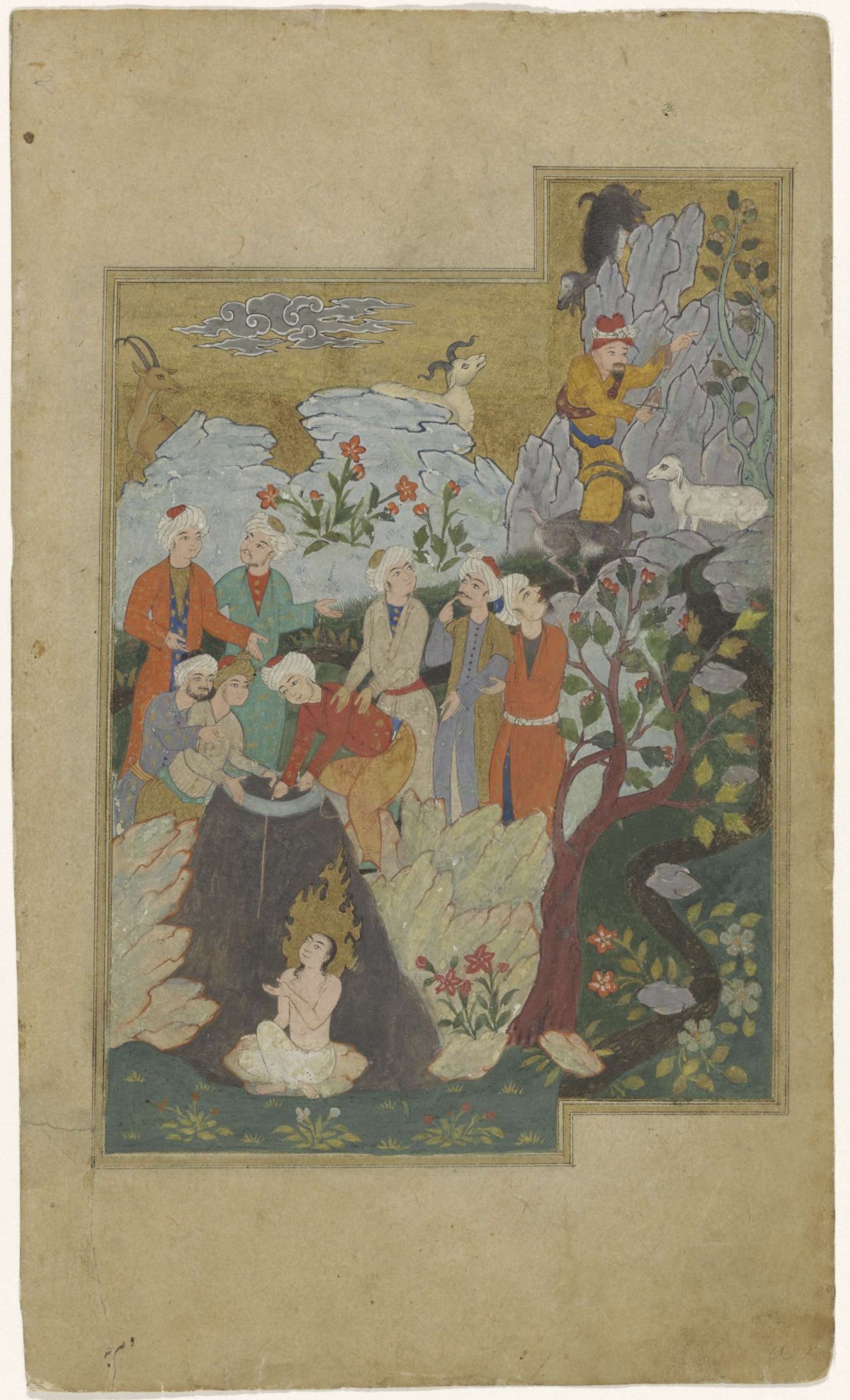 Group of men in a rocky landscape with a figure of a saint, anonymous, 1400 - 1700