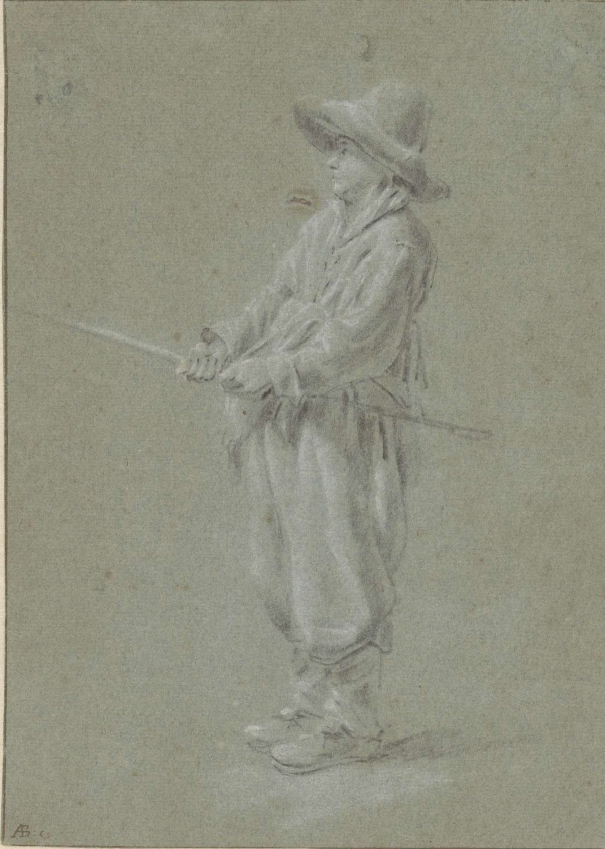 Standing boy with a fishing rod(?) in hands, anonymous, 1600 - 1699