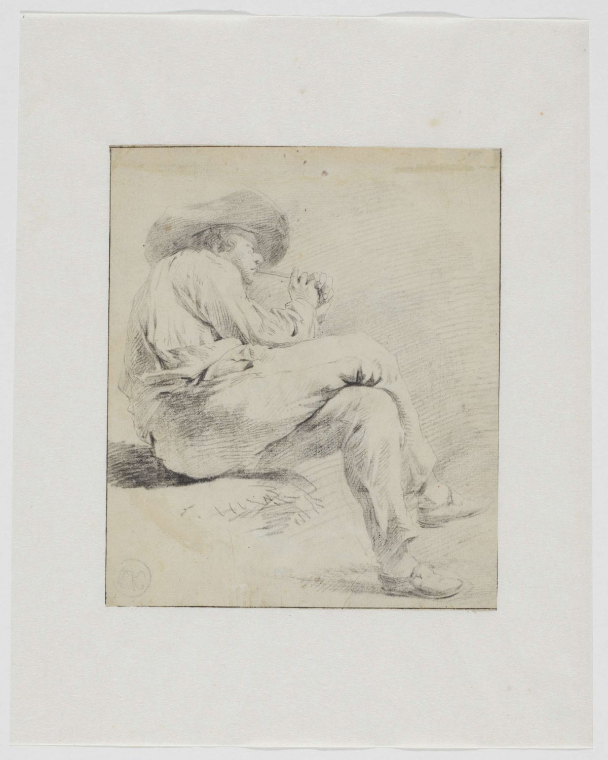 Seated man, smoking a pipe, anonymous, 1700 - 1799
