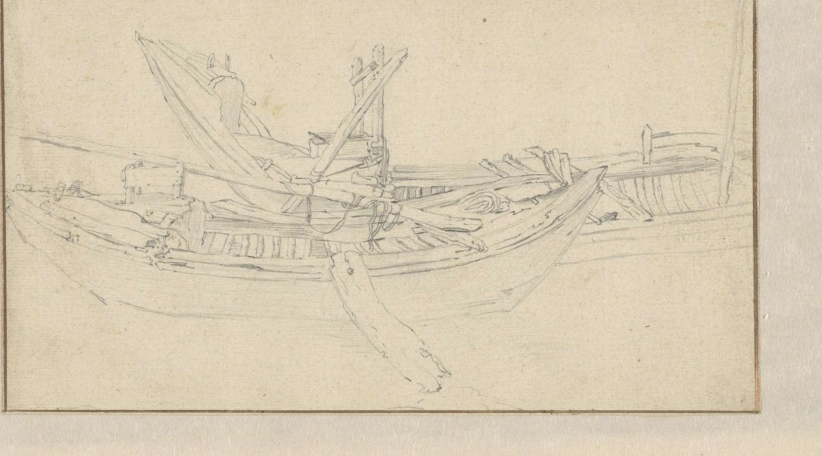 Sketch of two boats, anonymous, c. 1600 - c. 1699
