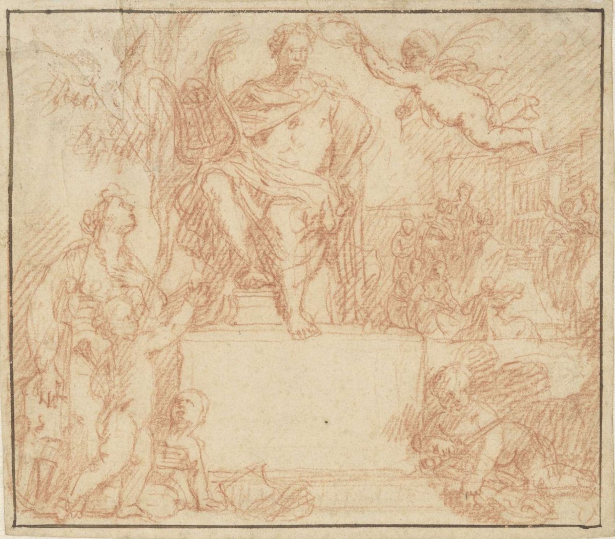 Design for a title page featuring Apollo and the Muses, anonymous, c. 1725