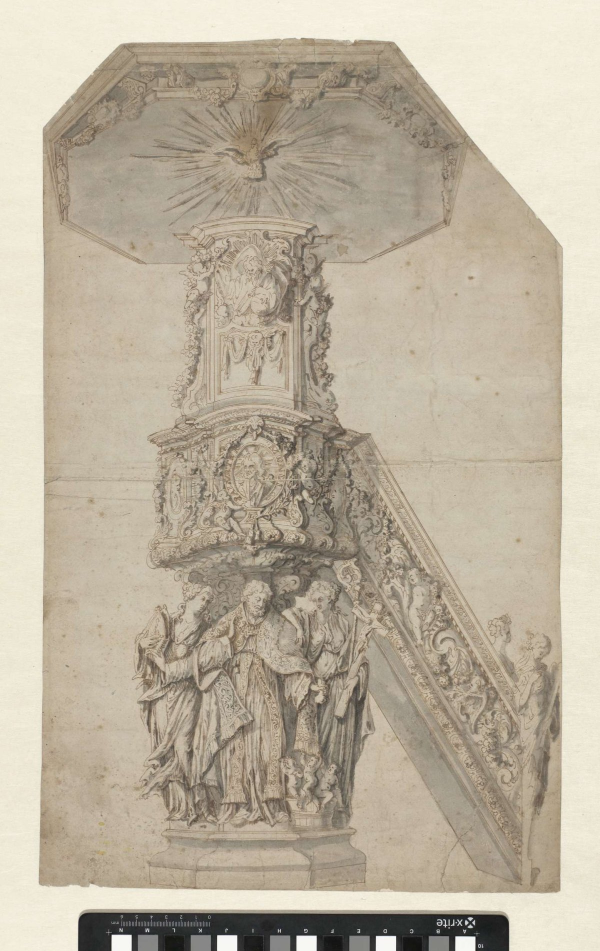 Design drawing for a pulpit, anonymous, c. 1690 - c. 1700