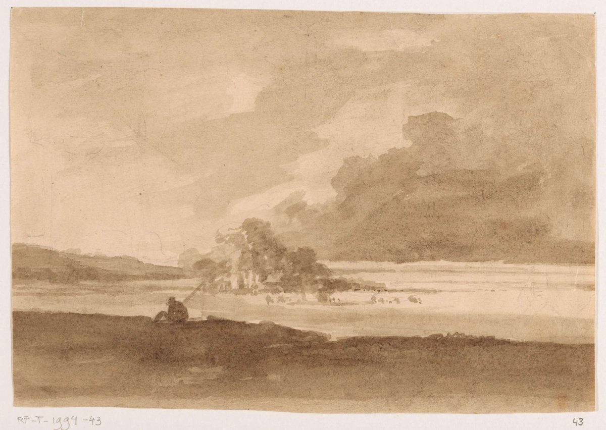 River landscape with fisherman, Johannes Tavenraat, 1841