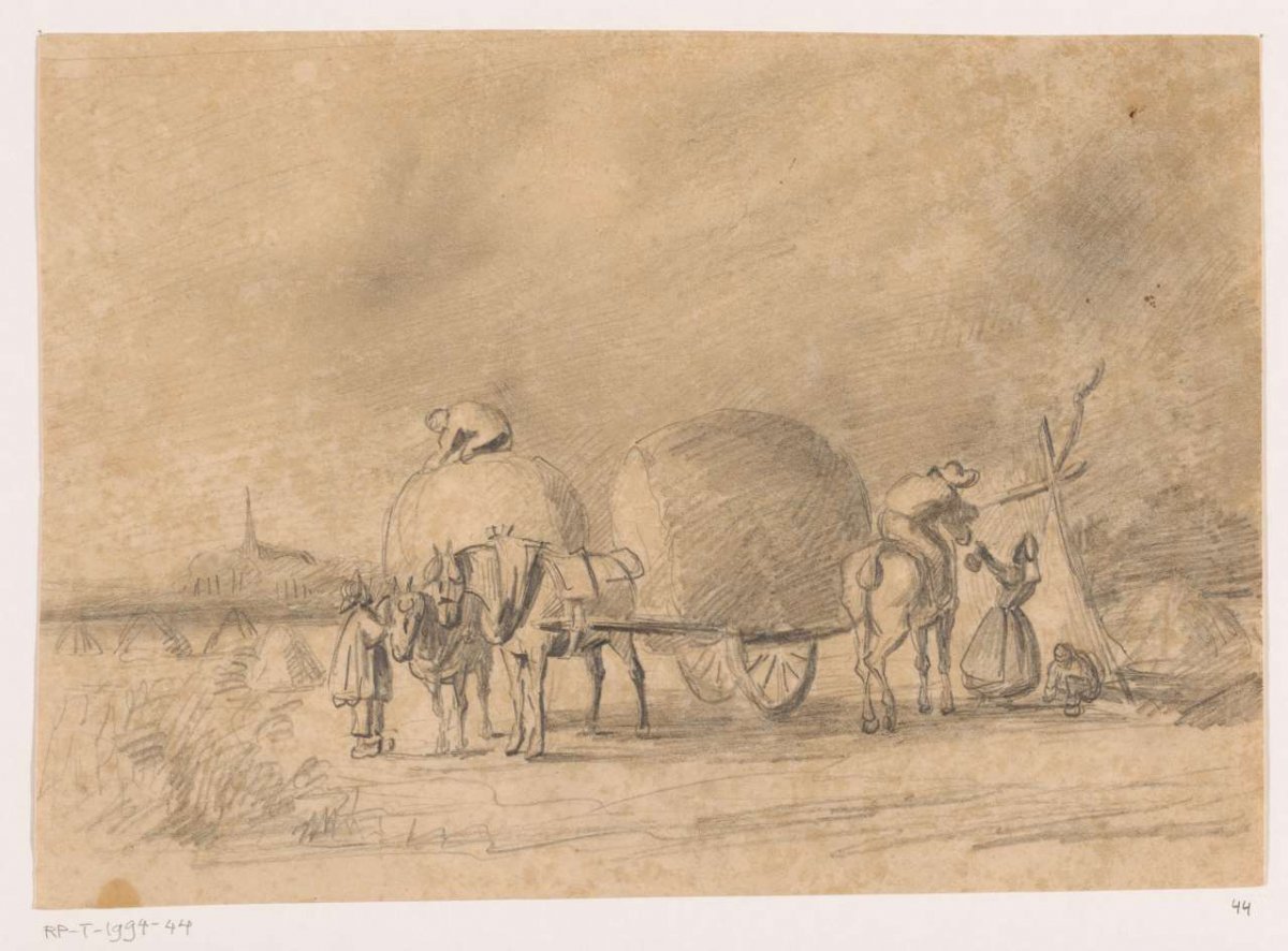 Landmen by a cart, Johannes Tavenraat, 1819 - 1881