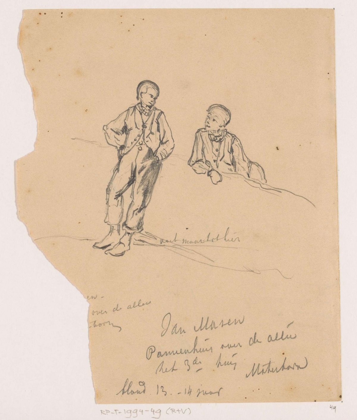 Two sketches of a boy, Johannes Tavenraat, 1846 - 1860