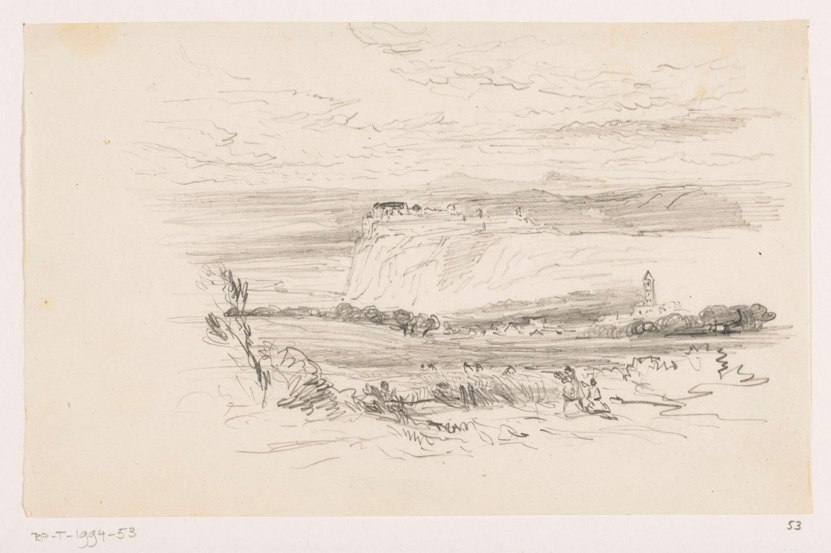 Landscape with castle or monastery on high rock, Johannes Tavenraat, 1819 - 1881