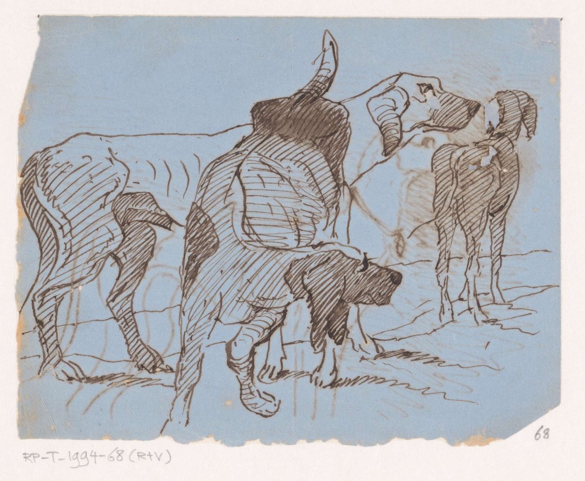 Three dogs, Johannes Tavenraat, 1819 - 1881