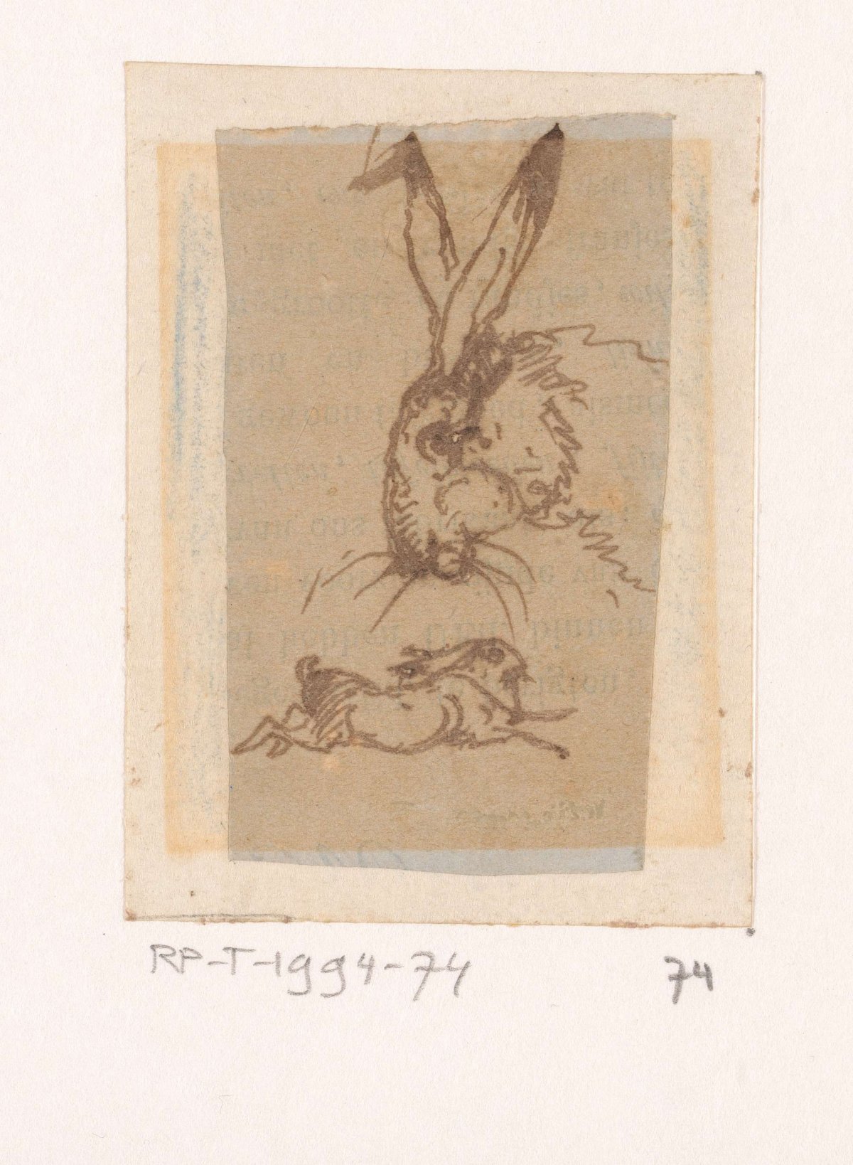 Two studies of hares, Johannes Tavenraat, 1819 - 1881