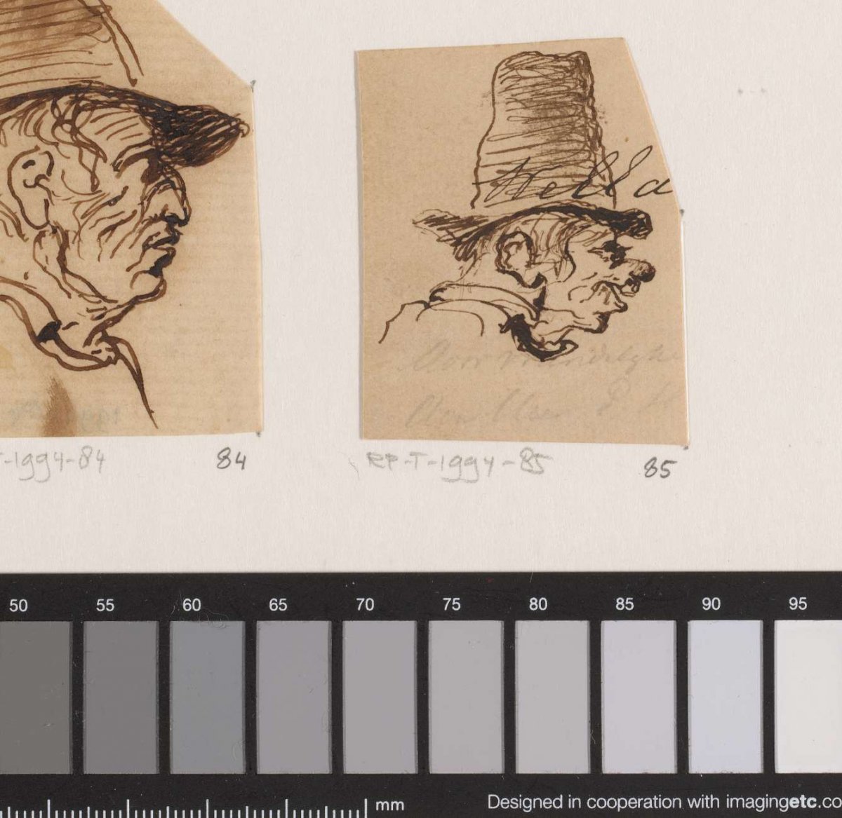 Caricature of man with top hat, in profile to the right, Johannes Tavenraat, 1819 - 1881