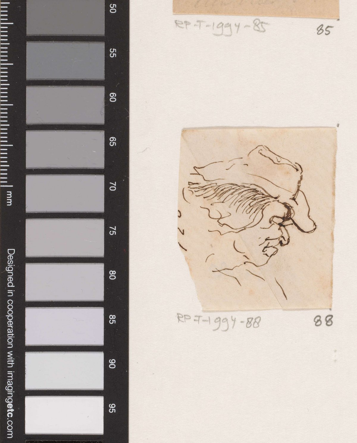 Head of a man with floppy hat, in profile to the right, Johannes Tavenraat, 1819 - 1881