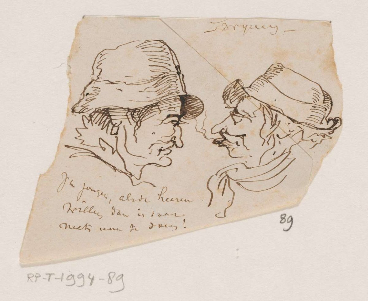 Two caricatured male heads, Johannes Tavenraat, 1819 - 1881