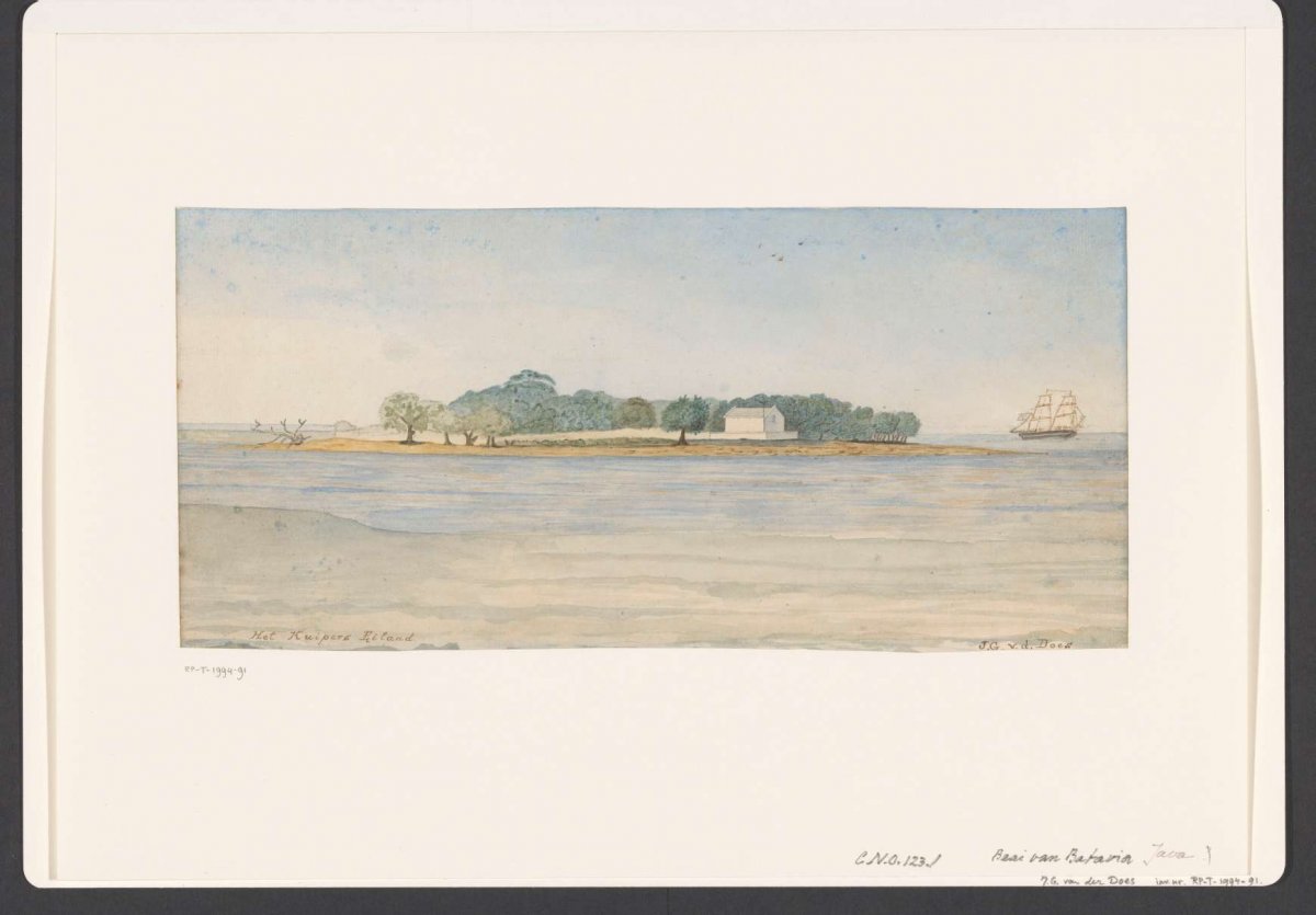 View of the island of Cooper in the Bay of Batavia, J. G. van der Does, 1843 - 1845