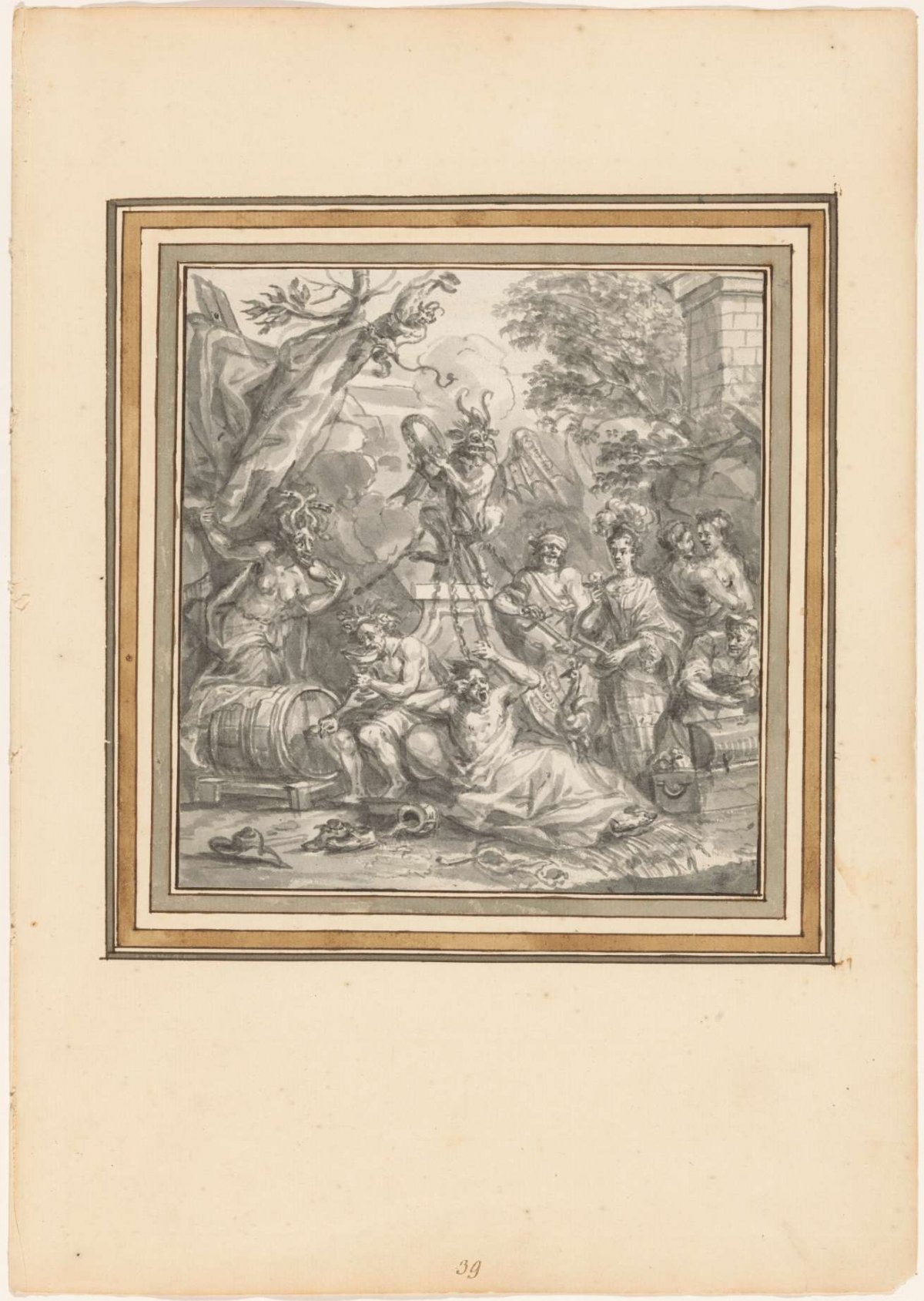 The Seven Deadly Sins, chained to the Devil, anonymous, c. 1700