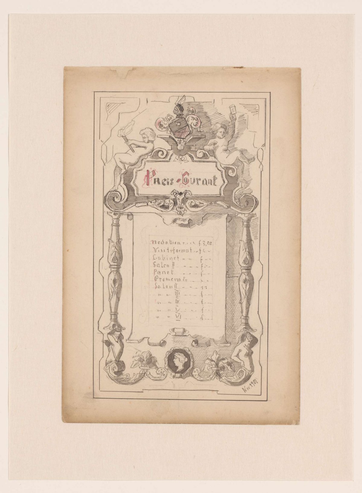 Design for a Price list of a photographic studio, Ernst Maximilian Büttinghausen, 1901 - 1902