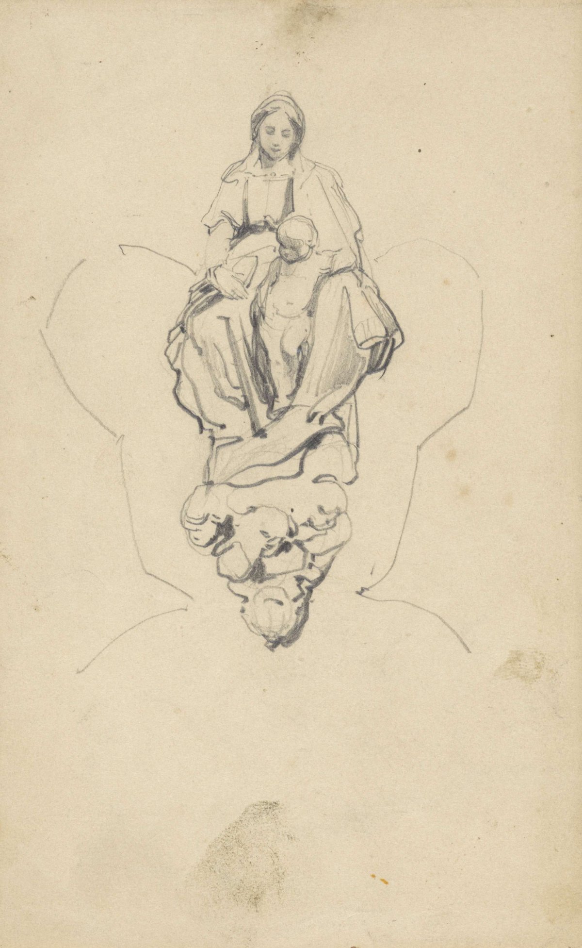Study of a sculpted Madonna and child on clouds, Johannes Bosboom, 1827 - 1891