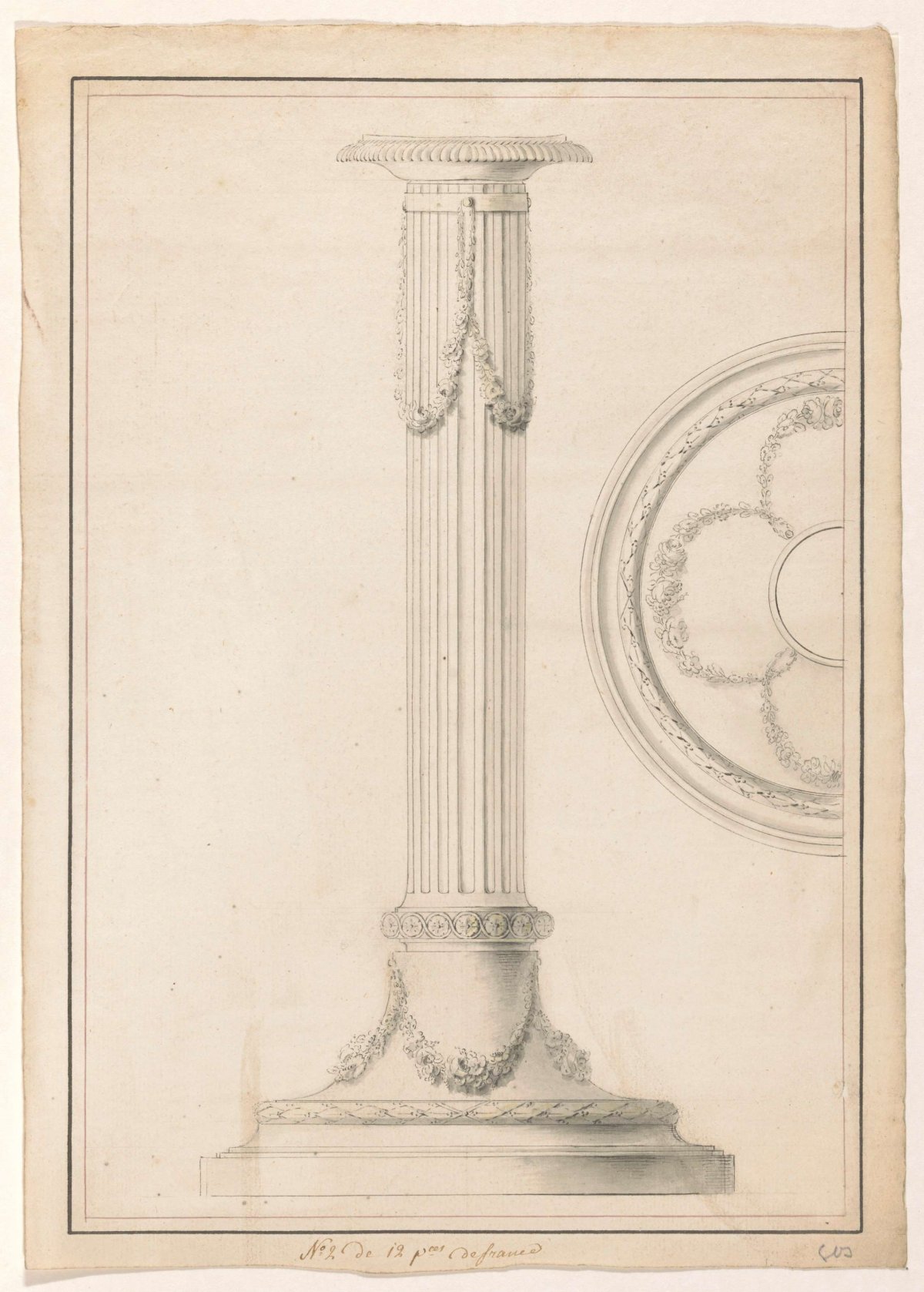 Design drawing of a candlestick, anonymous, 1700 - 1799