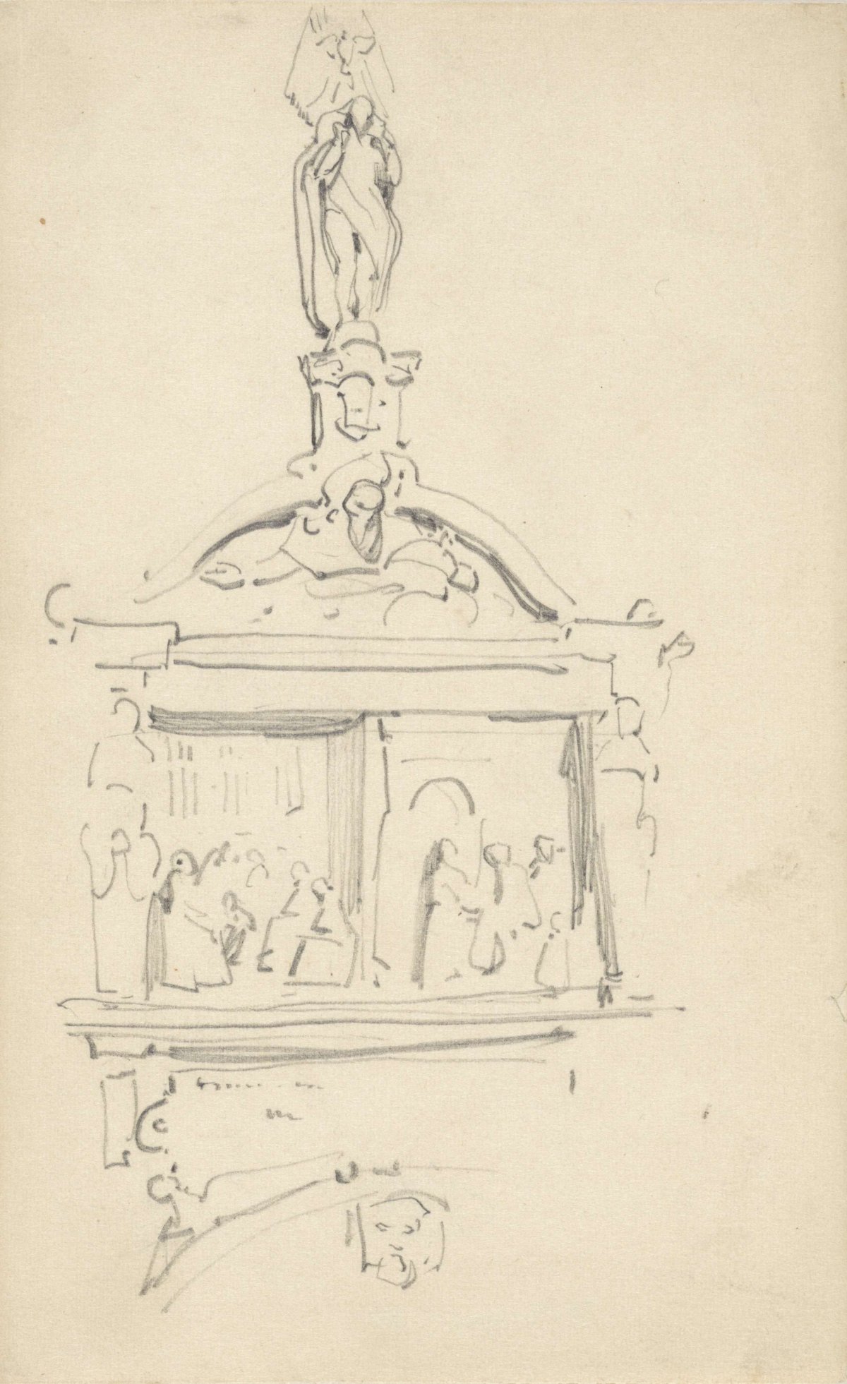 Study of ornamental sculpture on a house of worship, Johannes Bosboom, 1827 - 1891