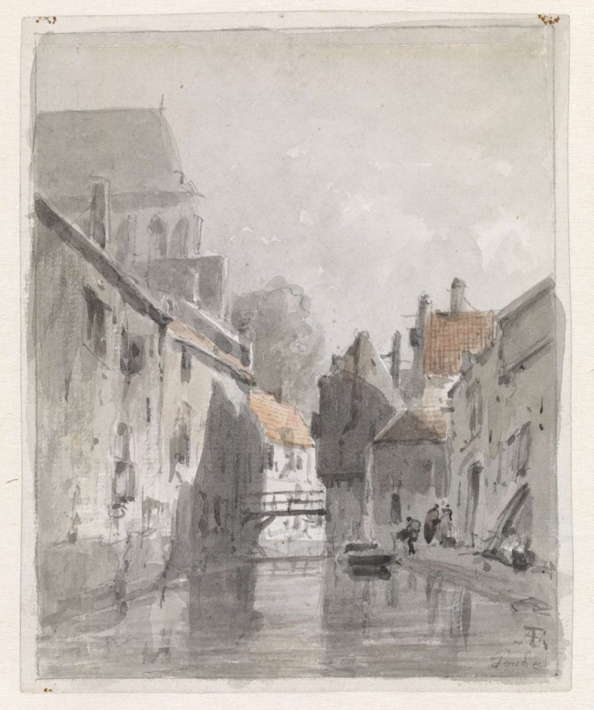 View of a canal in Gouda, Adrianus Eversen, 1828 - 1897