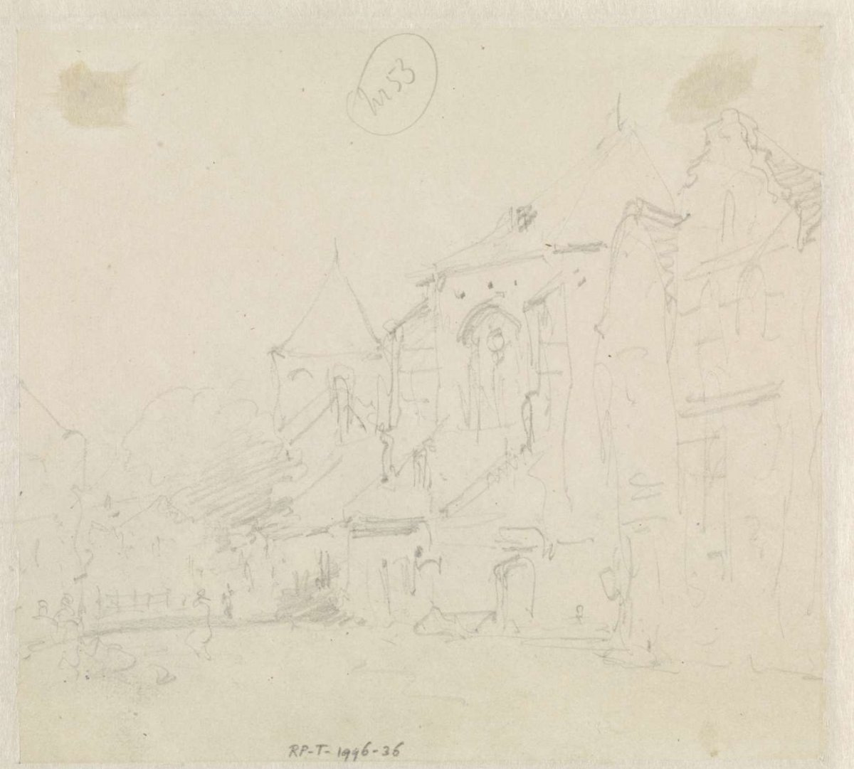 Sketch of a cityscape, Adrianus Eversen, 1828 - 1897