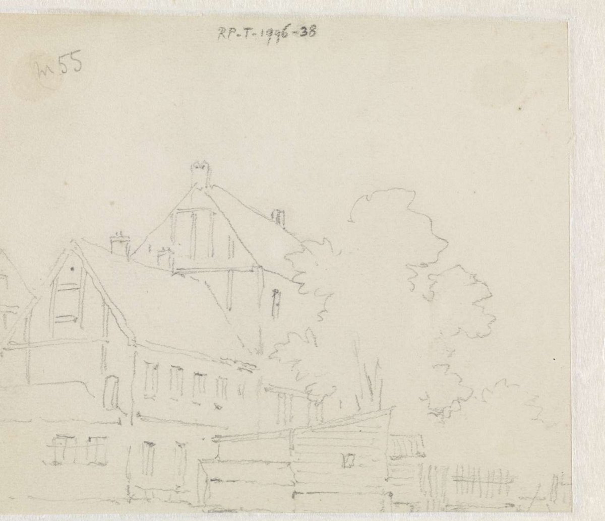 Sketch of waterfront houses, Adrianus Eversen, 1828 - 1897